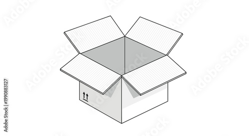 Single open cardboard box with packing flaps shown from an isometric perspective for shipping and moving concepts.