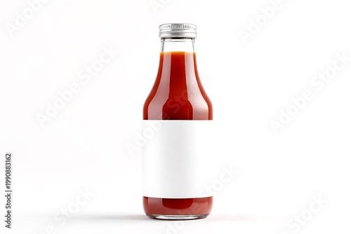 Glass Tomato Ketchup Bottle With Blank Label Isolated