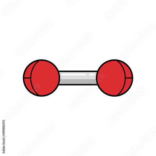 A simple red and silver dumbbell with two spherical weights, used for fitness training.