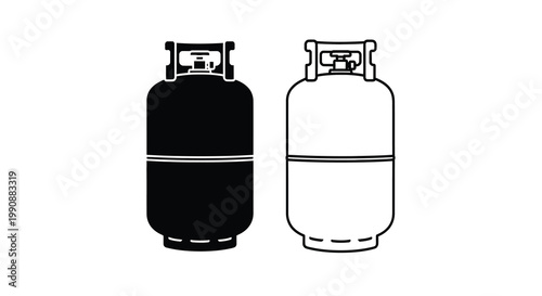 Two propane tanks one black and one white are displayed side by side