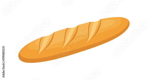 Freshly baked french baguette bread with golden crust and traditional score marks isolated on a clean white background.