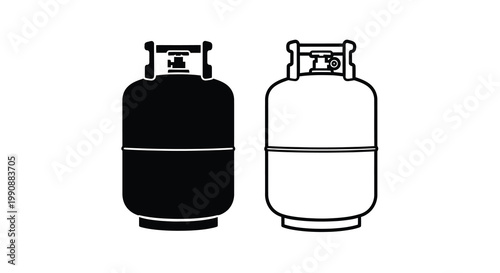Two propane tanks one black and one white displayed in a simple illustration