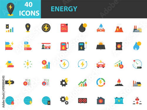 set of energy icons, gas, oil, electric