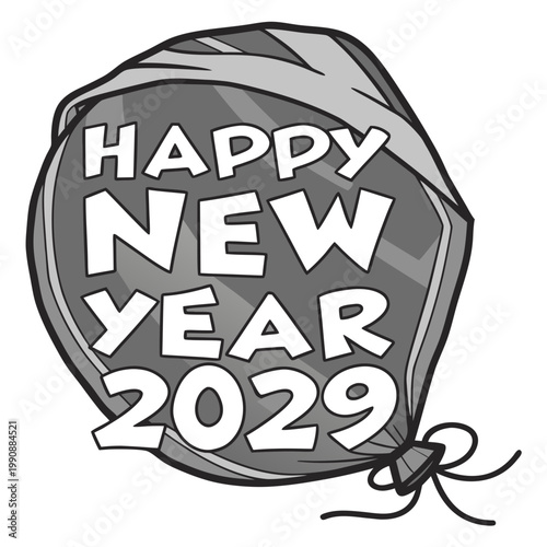 A cartoon illustration of a party balloon with Happy New Year 2029 text