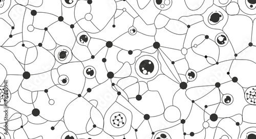 This minimalist illustration evokes a sense of interconnectedness and complex systems. Ideal for concepts relating to data, communication, or technolo