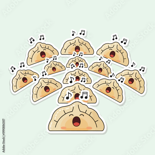 Colorful cartoon empanadas with musical notes illustration design