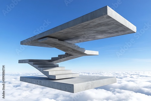 Stairs to success reaching high platform in blue sky abstract concept illustration