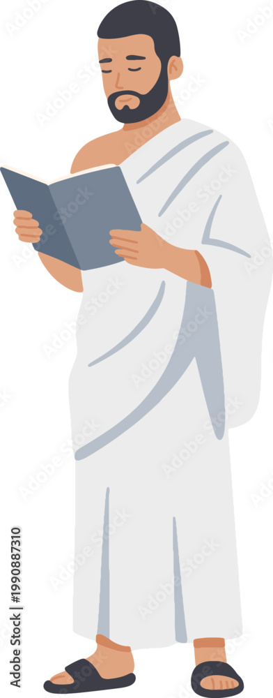 Obraz premium Muslim Man Ihram Reading Guide Book