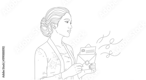 Woman in Traditional Attire Receiving a Letter, Depicting Communication and Personal Correspondence