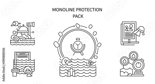 Monoline Vector Icons for Environmental Protection, Water Management, Disaster Prevention & Safety