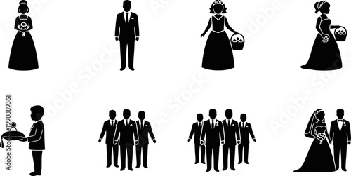 Minimalist Wedding Silhouette Icons in Black and White