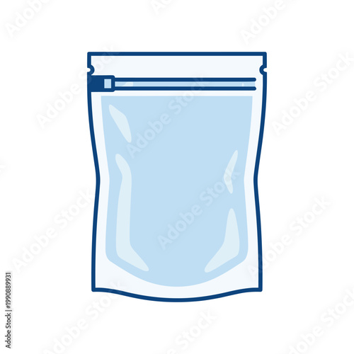 An empty, clear plastic ziplock bag stands upright, ready for storage or packaging.
