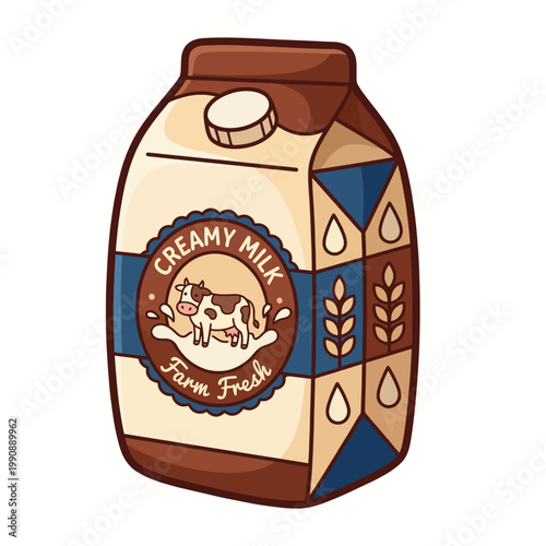 This charming image features a milk carton with a cow image, emphasizing freshness and farm-to-table concepts, ideal for promoting dairy products and wholesome nutrition.