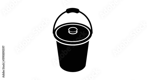 Simple black silhouette of a bucket with handle and lid silhouette