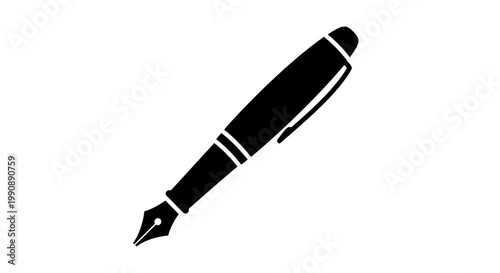 A black fountain pen depicted in a striking minimalist silhouette