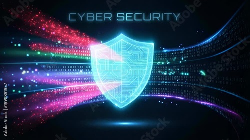 Cyber Security Concept With Digital Shield Protecting Data Streams. Digital Defense And Secure Data Transfer Help Support The Data Driven Composition