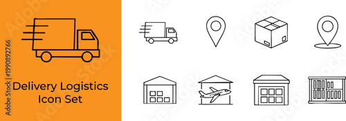 Delivery Logistics Outline Icon Set Vector