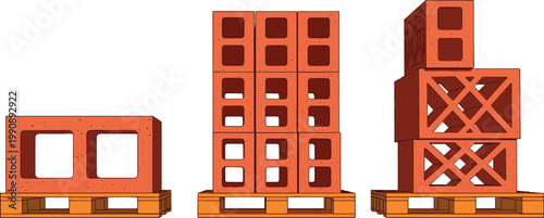 Slika na platnu Hollow Concrete Blocks on Pallets Set for Construction Building Materials Illust