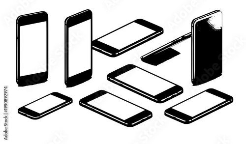 Modern smartphone mockup set with realistic mobile screens and angled phone vector templates