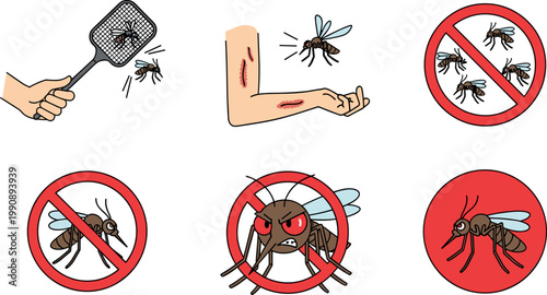Mosquito control vector set with insect bites repellent signs and prevention icons showing danger and protection concepts illustration