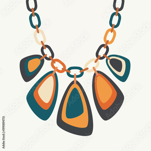 An artistic representation of a stylish necklace adorned with colorful shapes and patterns that reflect modern fashion and individuality in a minimalist design concept.