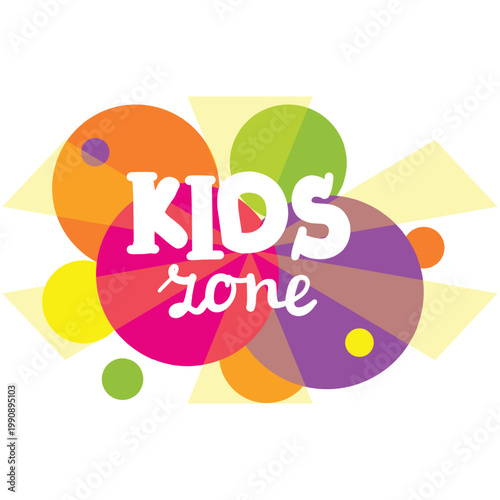 Kids zone label vector. Playground game and fun area icon. Child play room for party entertainment and leisure activity. Cartoon bubble, ray design badge isolated on white background