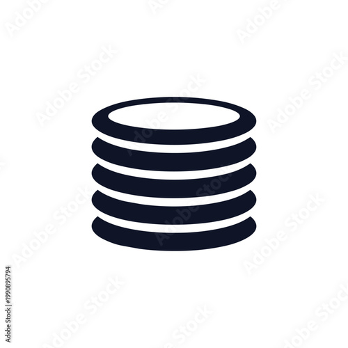 A stack of four horizontal dark navy blue disks or plates with white spaces in between on a plain.