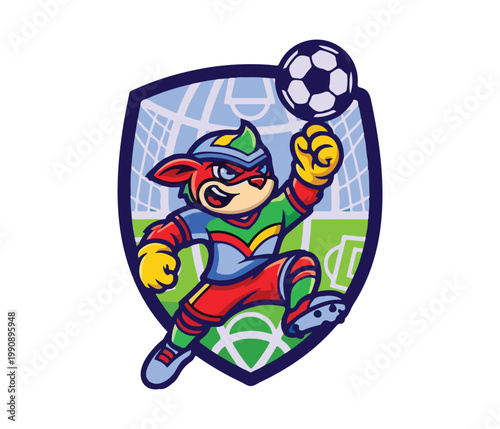 Cartoon soccer mascot character balancing ball on finger vector illustration