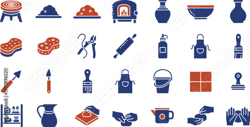 Colorful icons representing various kitchen and cooking tools and items Vector