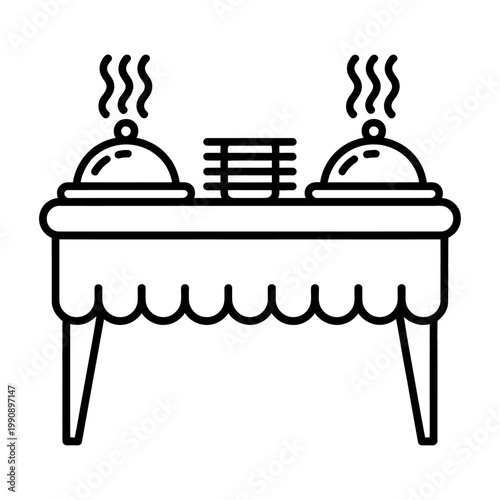 Vector of a buffet table with steaming dishes and plates