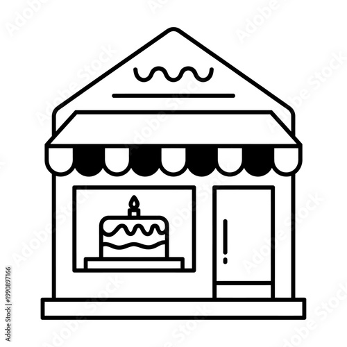 Vector of a small bakery shop with a cake in the window and a striped awning