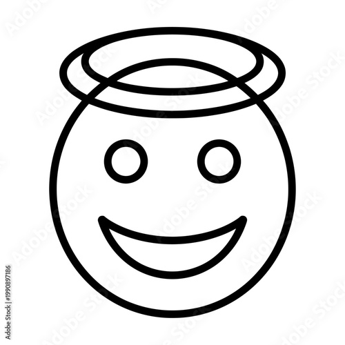 Vector of a smiling face with a halo, symbolizing innocence and kindness in a simple design