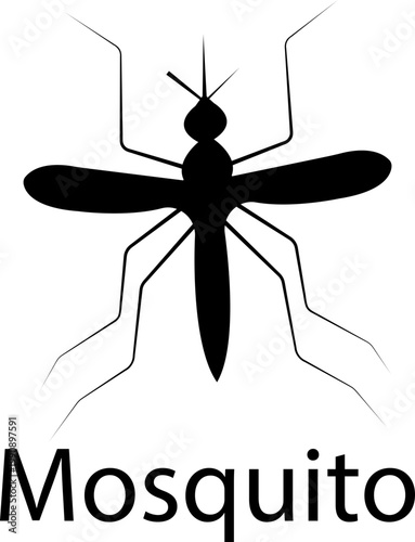 Mosquito icon in flat and line style vector black insect bug fly pest silhouette outline symbol design, mosquito gnat midge insect repellent warning sign