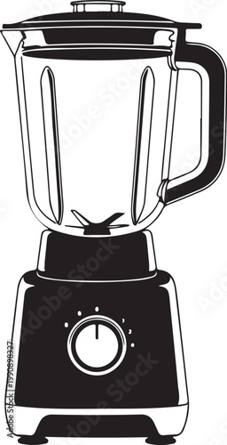 Black and white blender with glass pitcher and dial