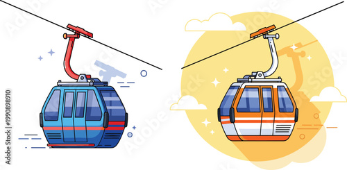 Cable Car and Gondola Lift Vector Illustration Set for Mountain Tourism, Ski Resort Transport, and Aerial Public Transit Travel Marketing Concept Designs