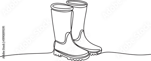 One continuous line drawing of farmer boots. Rubber boots outline drawing illustration. one line Icon drawing