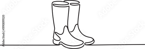 One continuous line drawing of farmer boots. Rubber boots outline drawing illustration. one line Icon drawing
