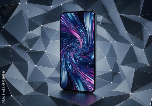 Smartphone with abstract purple background display