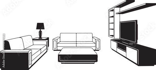 Black and white living room furniture sofa couch ottoman