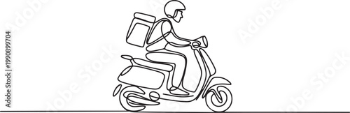 Delivery Man on Scooter One Line Vector. one line Icon drawing