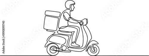 Delivery Man on Scooter One Line Vector. one line Icon drawing
