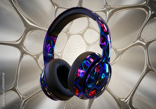 Vibrant Headphones With Colorful Patterns On Them Displayed