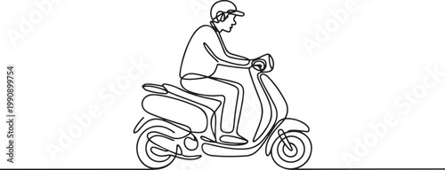 Delivery Man on Scooter One Line Vector. one line Icon drawing