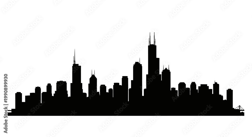 Fototapeta premium Chicago skyline against a white background a striking silhouette