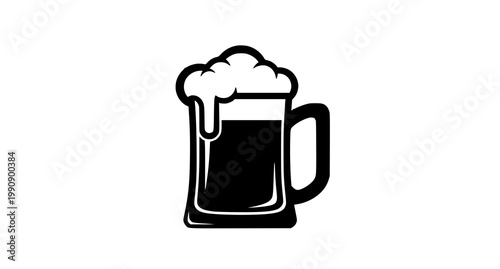 Playful summer beer menu badge with cute draft mugs in black and white vector illustration style