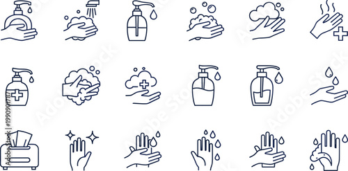 Hand drawn document line icon set featuring cloud computing, artificial intelligence file, financial report, and web development folders.