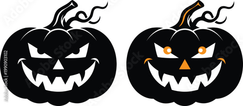 Black and White Jack-o'-lantern pumpkin illustration commonly used for Halloween graphics