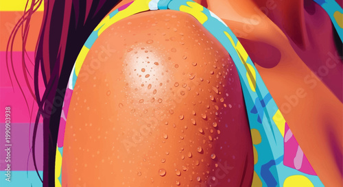 Woman back with water drops on shoulder from swimming pool in summer concept
