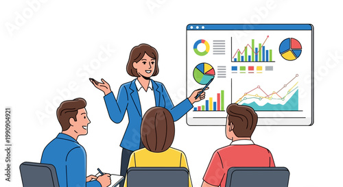 Business Leader Presenting Colorful Infographic to Team