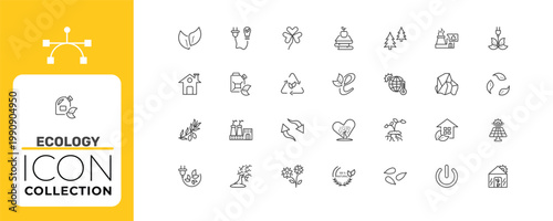 ecology icon set with and books, eco fuel, growing plant signs in flat outline style